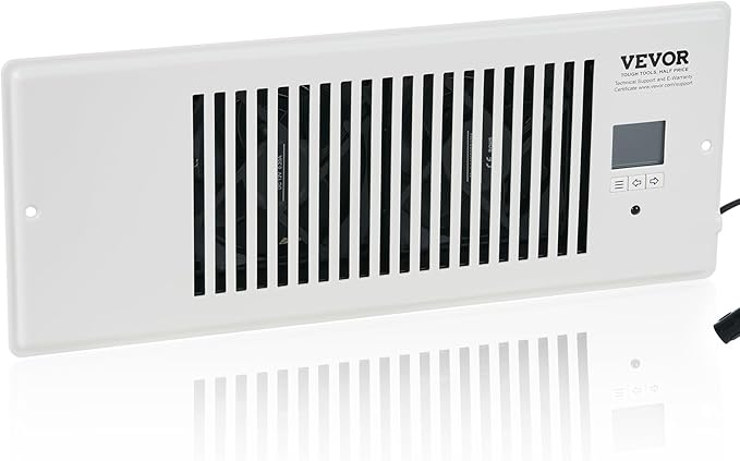 VEVOR Register Booster Fan, Quiet Vent Booster Fan Fits 4” x 12” Register Holes, with Remote Control and Thermostat Control, Adjustable 10-Speed for Heating Cooling Smart Vent, White