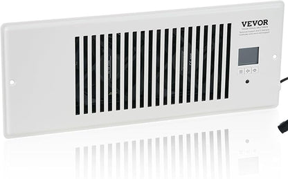 VEVOR Register Booster Fan, Quiet Vent Booster Fan Fits 4” x 12” Register Holes, with Remote Control and Thermostat Control, Adjustable 10-Speed for Heating Cooling Smart Vent, White