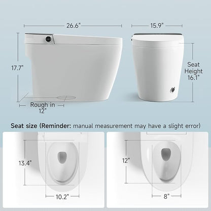 Nordic Smart Toilet with Built in, Auto Open Close Lid,Tankless One Piece Toilet, ADA Comfort Height, 1.28 GPF Auto Dual Flush, Heated Seat, Warm Air Dryer & Digital Display