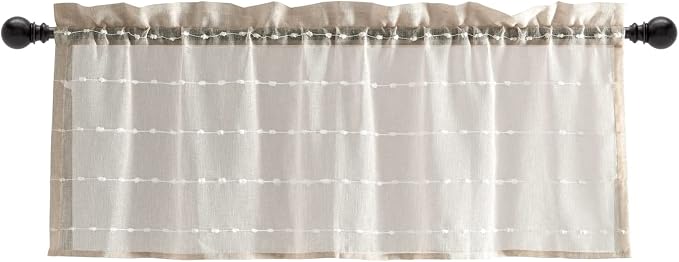 Lush Decor Farmhouse Textured Sheer Window Curtain Valance, 52"W x18"L, Neutral