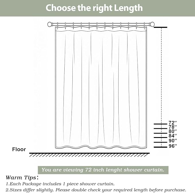Grey Shower Curtain for Bathroom 72 Inches Eatra Long, Elegant 3D Embossed Textured Cloth Waffle Shower Curtain, Modern Luxury Hotel Style, Water Repellent, Machine Washable, 60X72, Grey