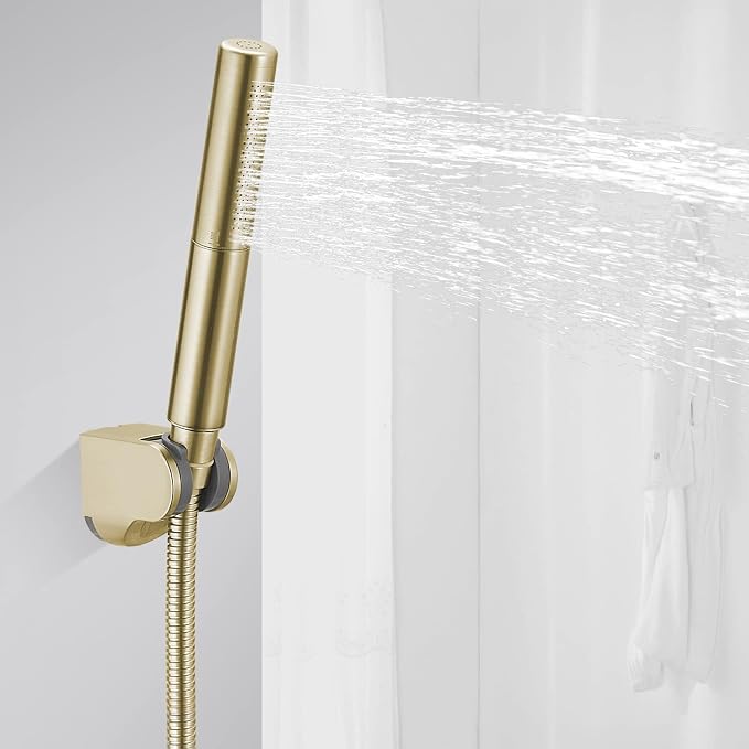Handheld Shower Head Sprayer Shower Wand Hand Shower Showerhead Gold | Brushed Gold High Pressure Showerhead, Hand Held Sprayer, Brass Shower Head, Wall Mounted, 60 In Stainless Steel Shower Hose