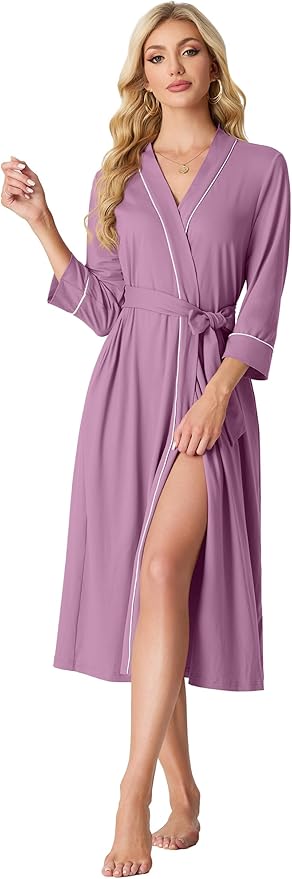 PrinStory Womens Robe Long Knit Bathrobe Lightweight Soft Robes Ladies Bath Robe