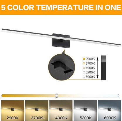 48in Black Bathroom Vanity Light Over Mirror Modern Bath Lighting Fixtures Over Mirror 32W LED Bathroom Lights Bar 5CCT Dimmable