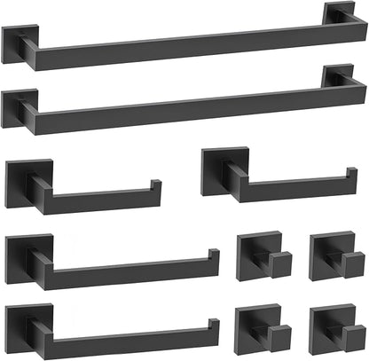 TURS Matte Black 10-Piece Bathroom Hardware Set Towel Bar Set SUS304 Stainless Steel Towel Racks for Bathroom Wall Mounted, 23.6-Inch
