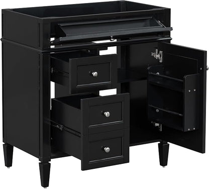 30" Bathroom Vanity Without Top Sink,Modern Freestanding Bath Storage Cabinet with 2 Soft-Close Drawers & Tip-Out Tray,Solid Wood Vanity Only w/Adjustable Shelf & Door Organizer,Black