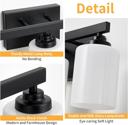 Bathroom Light Fixtures, Vanity Light Over Mirror Black 3-Light Fixture | Modern bathroom vanity light fixture with metal frame, ideal for mirrors, bedrooms and hallways. Fits E26 bulbs.