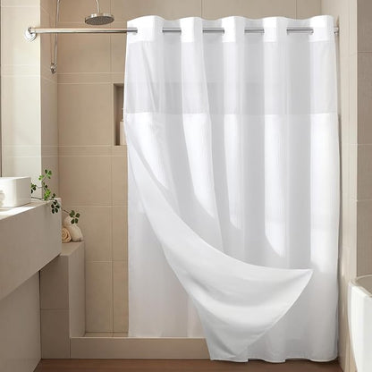 RiverDream Heavyweight Waffle No Hook Shower Curtain with Liner,White,71x74 | Dotted Waffle,Snap-in Liner,Heavy Duty,Quick Dry,Mesh Top Window,With Bottom Magnets,Hotel-Grade,Washable,Standard Size