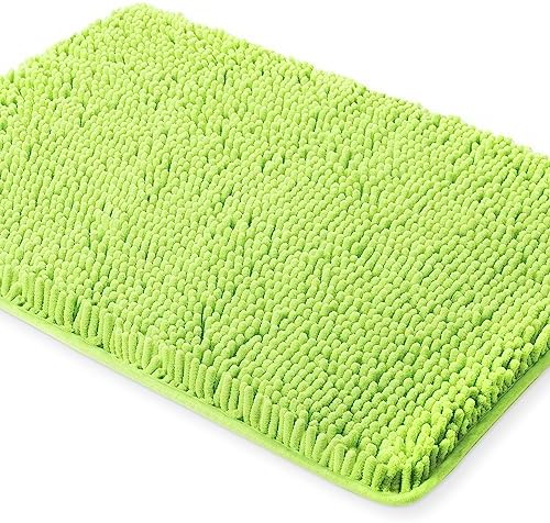 Yeaban Chenille Apple Green Bathroom Rug 20"x32", Non-Slip Rubber Backing