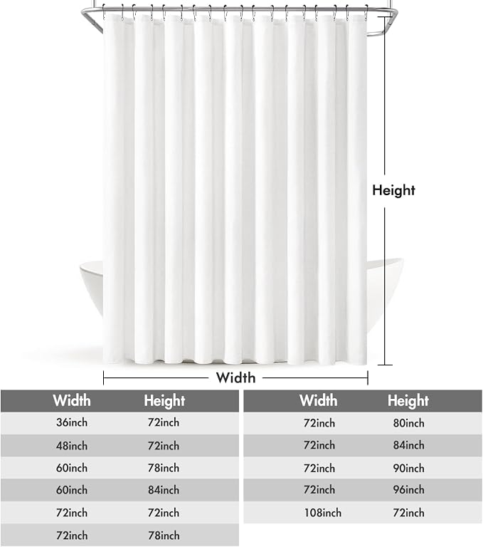 MIULEE W108*L72 Extra Wide Linen Shower Curtain White 18 Metal Hooks | Large Fabric Curtain Set, Waterproof Neutral Thick Cloth Shower Curtains, Bathroom Hotel Bathtub, Washable