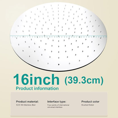 All Metal Rain Shower Head - Heavy Duty Stainless Steel, Easy Install, High Water Flow, Ultra-Thin Modern Design for Bathroom (Chrome, 16)