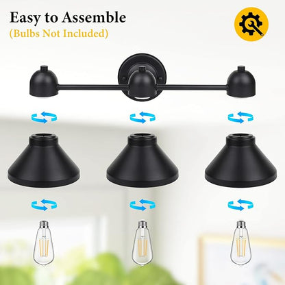 Bairth Bathroom Light Fixtures,3-Light Black Metal Vanity Light Over Mirror | Farmhouse Rustic Industrial Bathroom Vanity Light, Modern Bathroom Lights with Metal Shade for Living Room Cabinet Hallway