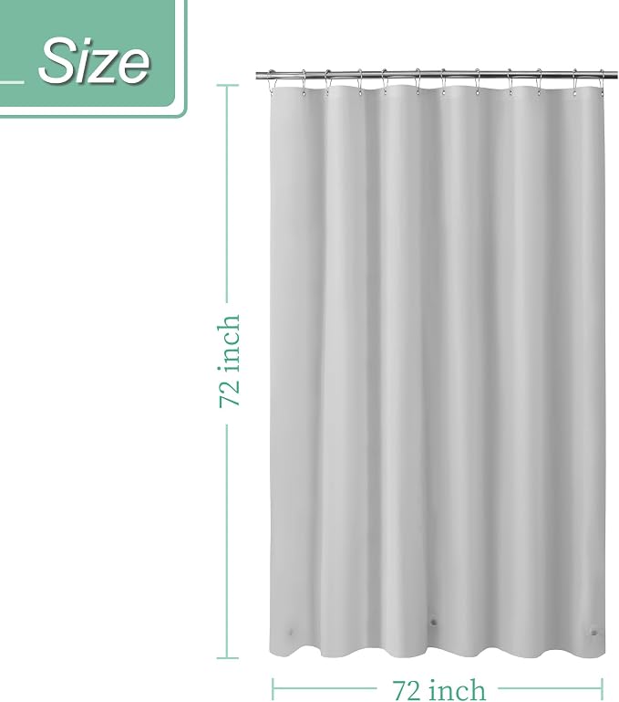 Mrs Awesome Grey Shower Curtain Liner with 3 Magnets, 72x72, Light Gray | 12 Rustproof Grommets, Premium Plastic Shower Curtain for Bathroom Lightweight & Waterproof,72W x 72H