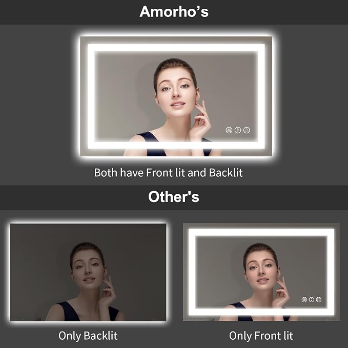 LED Mirror for Bathroom, 28"x32" with Front Light and Backlight | Stepless Dimmable, Anti-Fog, Shatter-Proof, HD Reflection, Memory, 3 Colors Lighting, UL Listed (Horizontal/Vertical).