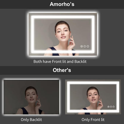 LED Mirror for Bathroom 40"X38" with Front Light and Backlit | Stepless Dimmable, Anti-Fog, Shatter-Proof, HD Reflection, Memory, 3 Colors Lighting, UL Listed (Horizontal/Vertical)