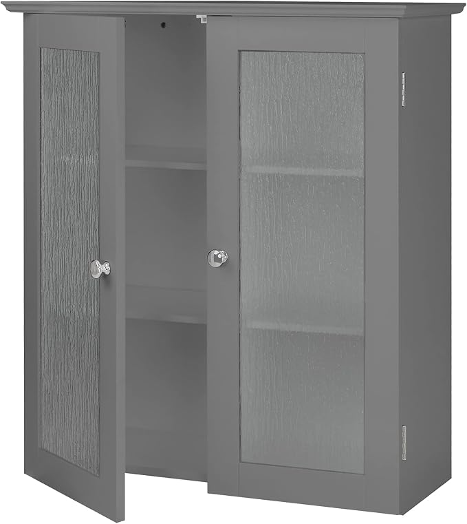 Teamson Home Connor Removable Wall Cabinet, Gray | 2 Glass Doors, 2 Adjustable Shelves