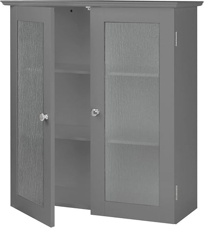 Teamson Home Connor Removable Wall Cabinet, Gray | 2 Glass Doors, 2 Adjustable Shelves
