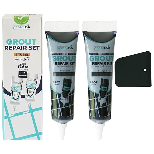 Premixed Tile Grout Repair Anthracite Charcoal Gray (17.6oz/500g) | Acrylic sanded formula, for bathroom shower kitchen tile, water-resistant, 24-hour cure, 58 sq ft, value 2-pack