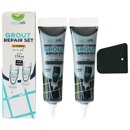 Premixed Tile Grout Repair Anthracite Charcoal Gray (17.6oz/500g) | Acrylic sanded formula, for bathroom shower kitchen tile, water-resistant, 24-hour cure, 58 sq ft, value 2-pack