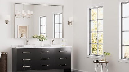 Keonjinn 60x40 Inch Nickel Bathroom Mirror for Over Sink, Rectangular | HD Tempered Glass, Vanity Mirror, Brushed Framed, Square Corner, Modern Farmhouse, Wall Mounted Mirrors, Aluminum Alloy