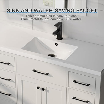 LUCKWIND 48" Modern Bathroom Vanity and Sink, Painted Bathroom Storage Cabinet with Single Resin Sink, Two Doors and Four Drawers, Include Faucet Without Mirror, White