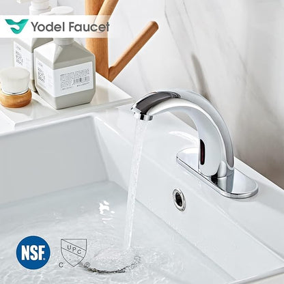 Chrome Touchless Bathroom Sink Faucet - Automatic Sensor Faucet - Dual Power Supply 110V AC or Battery Operated for Commercial