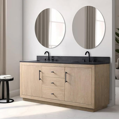 Vanity Art 72 inch Double Sink Bathroom Vanity, Vanity Cabinet with Doors and Shelf, Modern Wood Bathroom Vanity with White Marble Top, Solid Wood Frame, 3 Functioning Drawers,VA70-72-DLW-B
