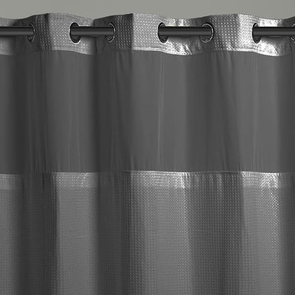 Hookless It's A Snap! 3-in-1 Shower Curtain With Waffle Fabric, Sheer Top Window, Flex-On Rings & Liner, 71" x 74", Graphite Grey