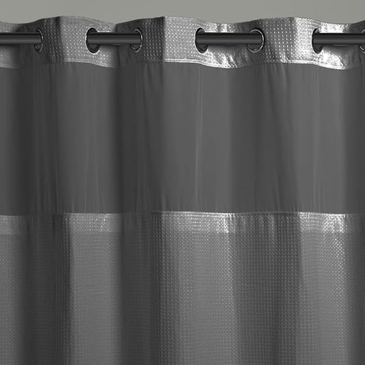 Hookless It's A Snap! 3-in-1 Shower Curtain With Waffle Fabric, Sheer Top Window, Flex-On Rings & Liner, 71" x 74", Graphite Grey