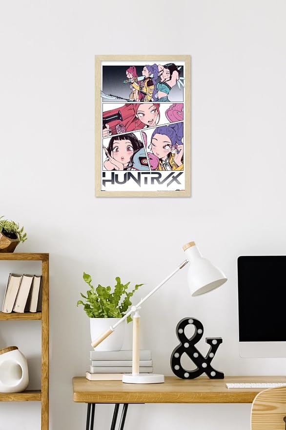 Trends International Netflix KPop Demon Hunters (2025) - Huntrix Manga Panels Wall Poster, 22.4L x 14.7W, Blonde Framed Version