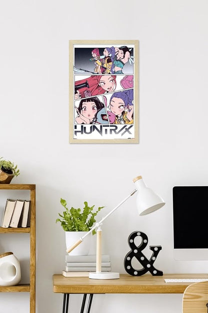Trends International Netflix KPop Demon Hunters (2025) - Huntrix Manga Panels Wall Poster, 22.4L x 14.7W, Blonde Framed Version
