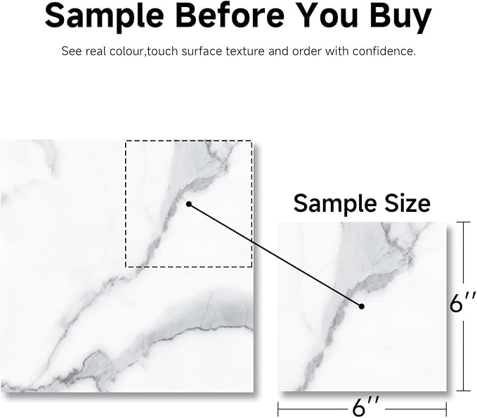 ATOPOSE Peel and Stick Vinyl Floor Tile，1 Piece Sample,6"x6" Self Adhesive Flooring for DIY Installation（ White Marble Sample）