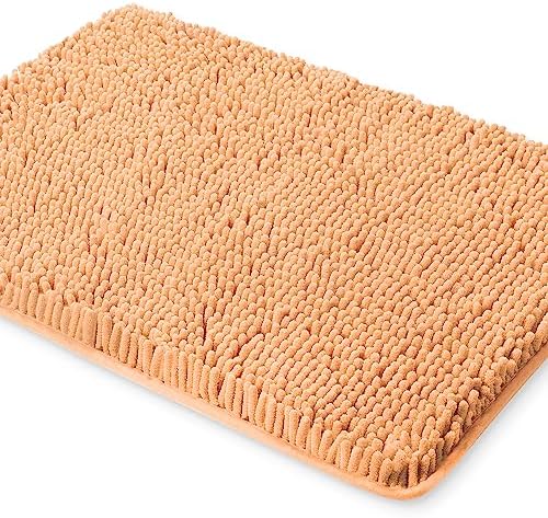 Yeaban Chenille Peach Bathroom Rug 20"x32", Non-Slip Rubber Backing