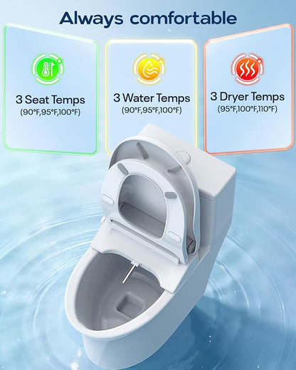 iliD Bidet Toilet Seat, Foam Shield Bidet Seat, Heated Toilet Seat Elongated, Instant Warm Water & Dryer, Front Wash & Rear Wash, User Mode, Remote Control, Self-Clean Nozzle, ECO Silent Night Child