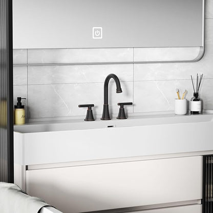 Bathroom Faucet 3 Hole, ORB Faucets with Pop-up Drain and Supply Lines | Hurran Stainless Steel Lead-Free Widespread Bathroom Sink Faucet for Vanity RV Restroom Laundry Outdoor Utility Sink