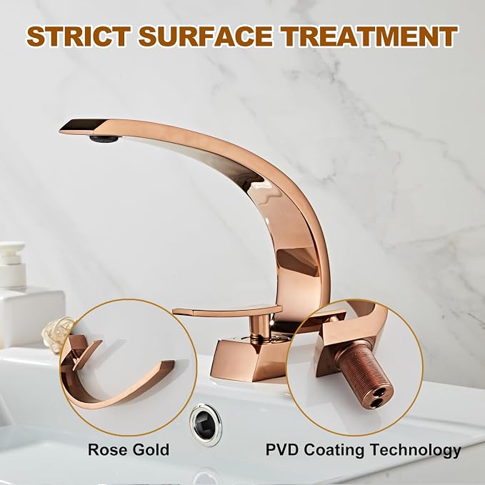 Rose Gold Bathroom Sink Faucet, Unique Design and Pop Up Drain