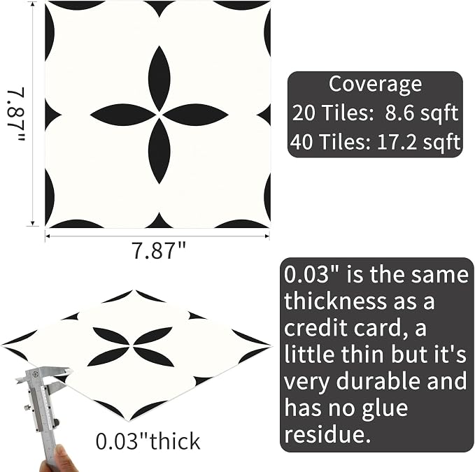 MORCART Peel and Stick Floor Tile Star Waterproof Vinyl Flooring DIY Flooring for Bathroom, Kitchen, Fireplace, Pet House, Stairs, Bedrooms, Wall, Store(40PCS,7.87" x 7.87",White)
