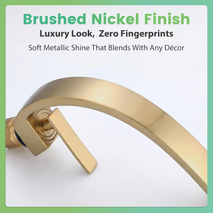 Brushed Gold Single Hole Bathroom Faucet with Deck Plate，for 1 or 3 Hole Sink Installation, Solid Brass Single Handle Vanity Faucet for RV, Farmhouse, Commercial