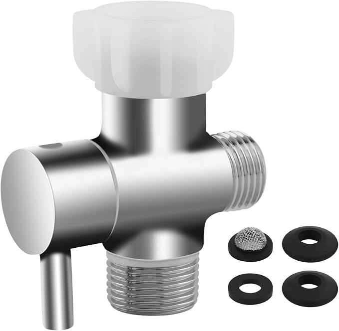 Bidet T Adapter, Metal T Valve for Bidet, Leakproof 3 Way Tee Connector Bidet Attachment for Toilet, Brass Metal T-adapter with Shut Off Valve, 7/8” X 7/8” X 1/2”
