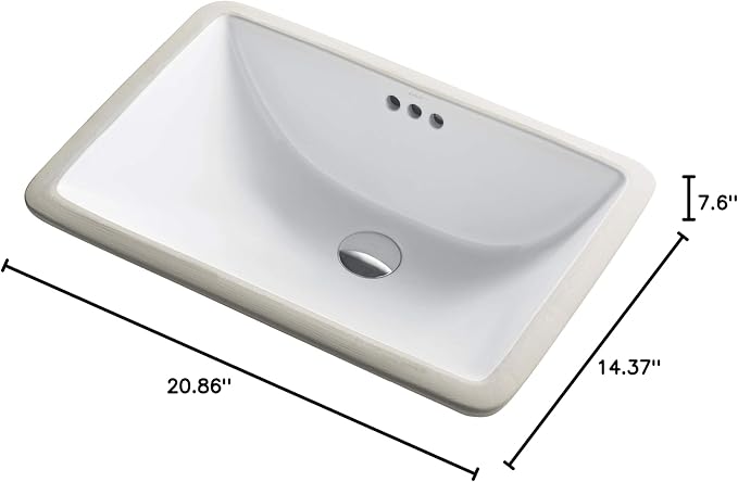 KRAUS Elavo 21-inch Rectangular Undermount White Porcelain Ceramic Bathroom Sink with Overflow, KCU-241
