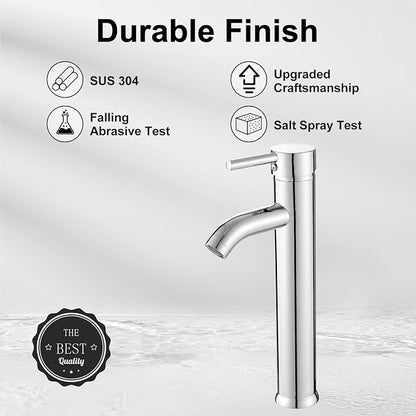 Bathroom Vessel Sink Faucet Modern Basin Mixer Tap Chrome Tall Body Single Handle One Hole Lavatory Faucet
