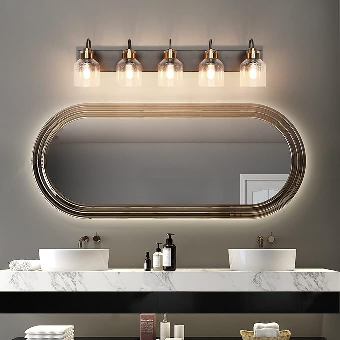 PRESDE Vintage Bathroom Vanity Light Fixtures Bronze Brushed Black Vanity 5 Light for Bathroom Wall Lighting