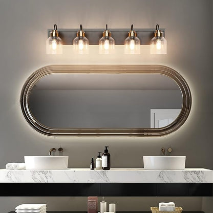 PRESDE Vintage Bathroom Vanity Light Fixtures Bronze Brushed Black Vanity 5 Light for Bathroom Wall Lighting