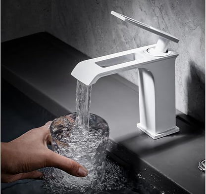 Copper Bathroom Faucet White Minimalist Undercounter Basin Sink Hot and Cold Water (White A)