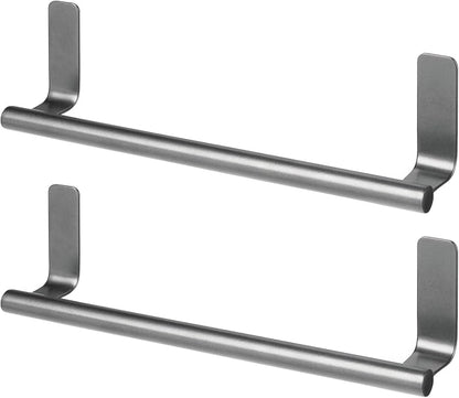 mDesign Steel Wall-Mounted Towel Rack Storage Holder - Self-Adhesive Space Saving Bar for Kitchen, Holds Hand and Dish Towels, Stick on Doors, Cabinet, Cupboard, Omni Collection, 2 Pack, Graphite Gray