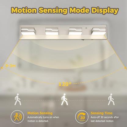 LED Modern Bathroom Vanity Light 4-Light with Motion Sensor Light, 25.5 inch 3CCT Dimmable Nickel Vanity Lights for Bathroom Lighting Fixtures Over Mirror, with 350° Rotatable Acrylic Heads