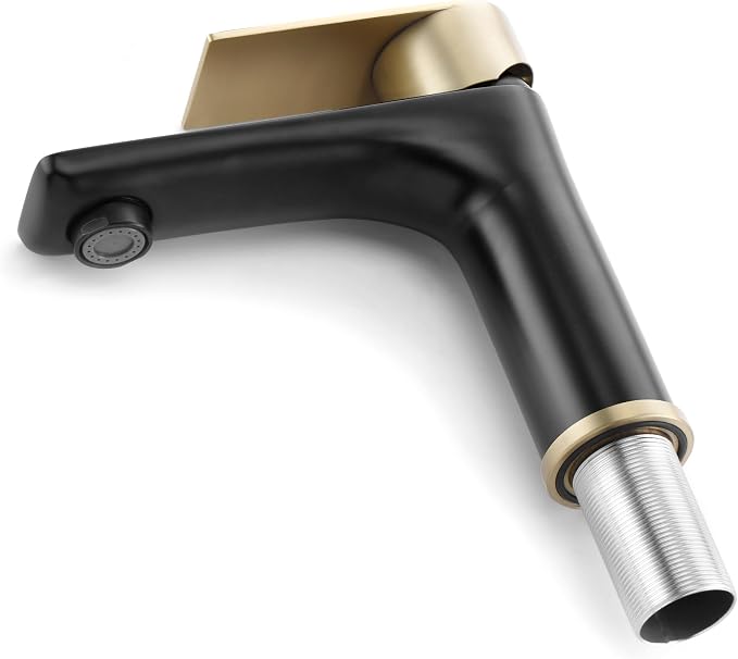 SUMERAIN Modern 304 Stainless Steel Bathroom Faucet Lead-Free Vanity Sink Faucet Black&Gold Single Handle Washbasin Faucet | Lead-Free, Single Handle, Unique Flow Pattern, Water-saving, Easy DIY Install