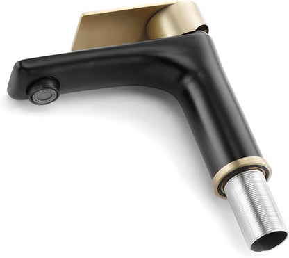 SUMERAIN Modern 304 Stainless Steel Bathroom Faucet Lead-Free Vanity Sink Faucet Black&Gold Single Handle Washbasin Faucet | Lead-Free, Single Handle, Unique Flow Pattern, Water-saving, Easy DIY Install