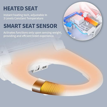 CCV Elongated Bidet Toilet Seat, Smart Heated Toilet Seat, Electric Bidet with Warm Water & Dryer, Feminine Wash, Self-Clean Stainless Steel Nozzle, Adjustable Water Pressure, Night Light