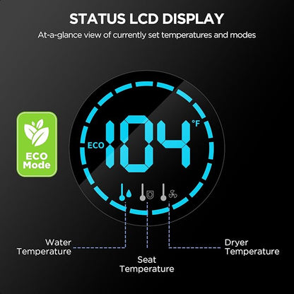 Elongated Heated Bidet Toilet Seat with Dual-Control Panel, LED Display, Instant Warm Water & Air Dryer, Self-Cleaning Nozzle, Soft-Close Lid, UV Nightlight, Child/ECO/Silent Modes
